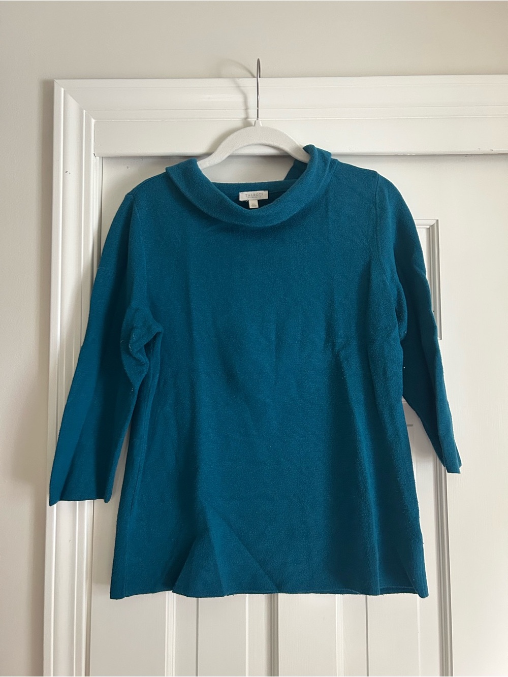 Talbots Teal Funnel-Neck 3/4 Sleeve Sweater